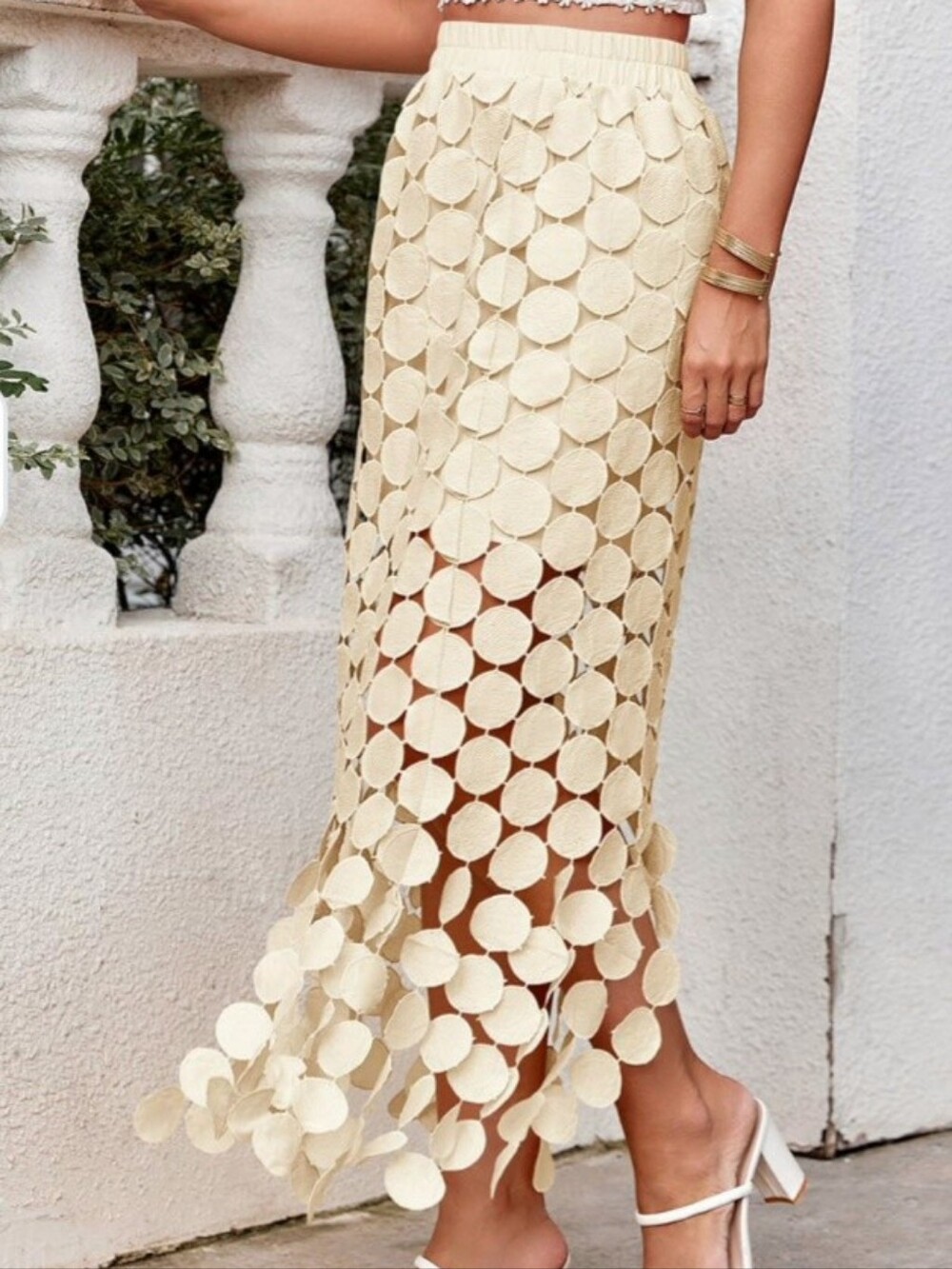 Cicy Bell Cream Circular Appliqué Maxi Skirt